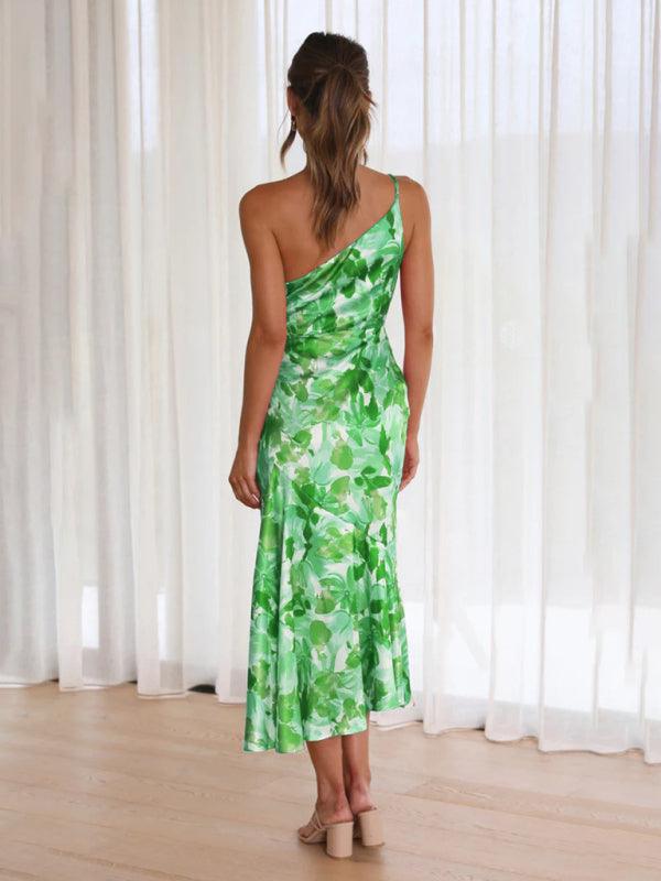 Midi Jurk met Asymmetrische Hals en Bloemenprint - Midi Dresses - Jurkjes.co