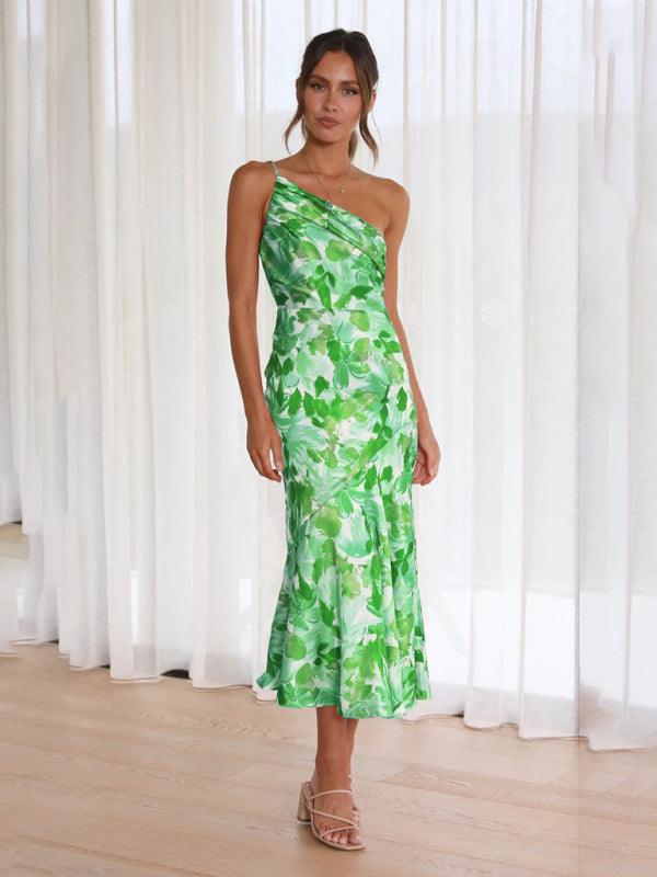 Midi Jurk met Asymmetrische Hals en Bloemenprint - Midi Dresses - Jurkjes.co