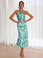 Midi Jurk met Asymmetrische Hals en Bloemenprint - Midi Dresses - Jurkjes.co