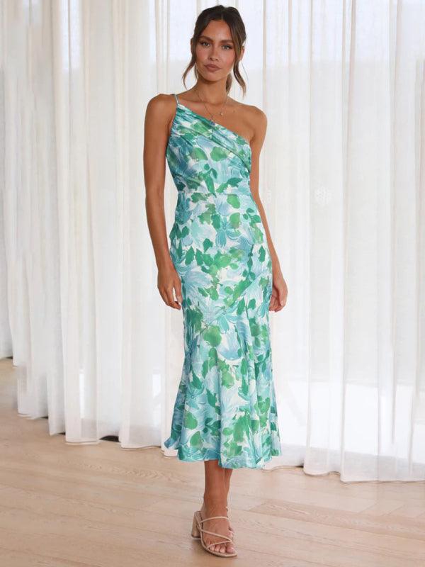 Midi Jurk met Asymmetrische Hals en Bloemenprint - Midi Dresses - Jurkjes.co