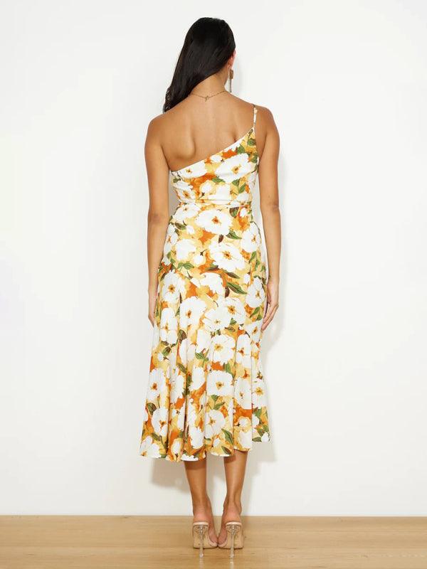 Midi Jurk met Asymmetrische Hals en Bloemenprint - Midi Dresses - Jurkjes.co