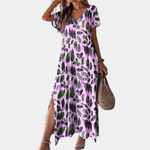 Midi Jurk met Bladprint en Split - Women Summer Dress - Jurkjes.co