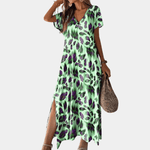 Midi Jurk met Bladprint en Split - Women Summer Dress - Jurkjes.co