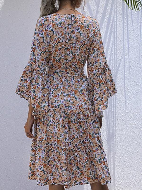 Midi Jurk met Bloemenprint en Gelaagde Rok - Mini Dresses - Jurkjes.co