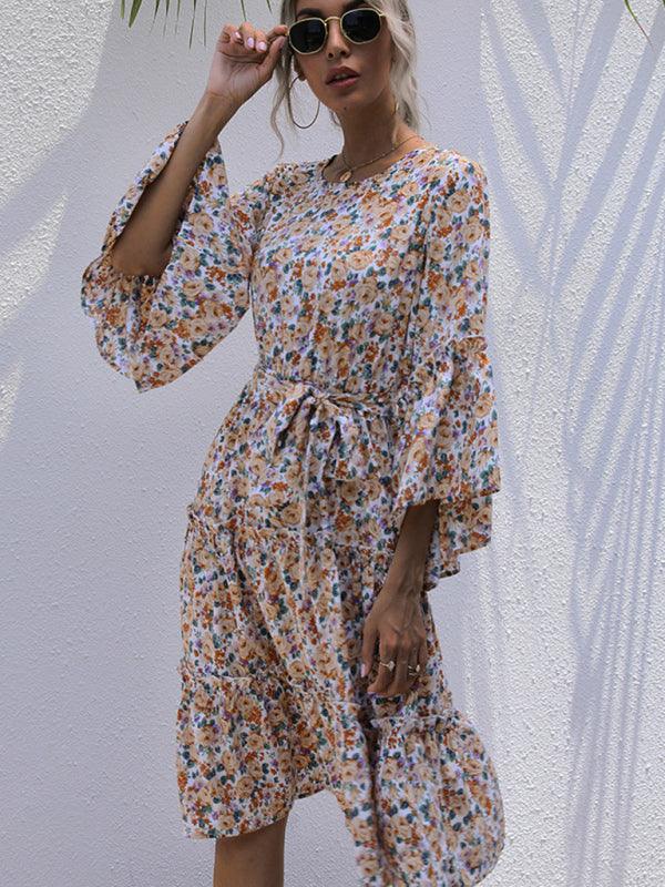 Midi Jurk met Bloemenprint en Gelaagde Rok - Mini Dresses - Jurkjes.co