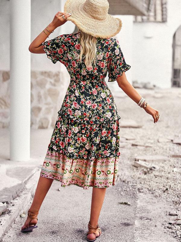 Midi Jurk met Bloemenprint en Hoge-Lage Zoom - Midi Dresses - Jurkjes.co