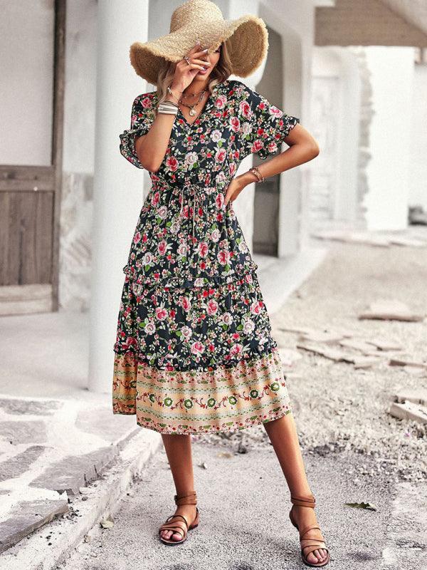 Midi Jurk met Bloemenprint en Hoge-Lage Zoom - Midi Dresses - Jurkjes.co