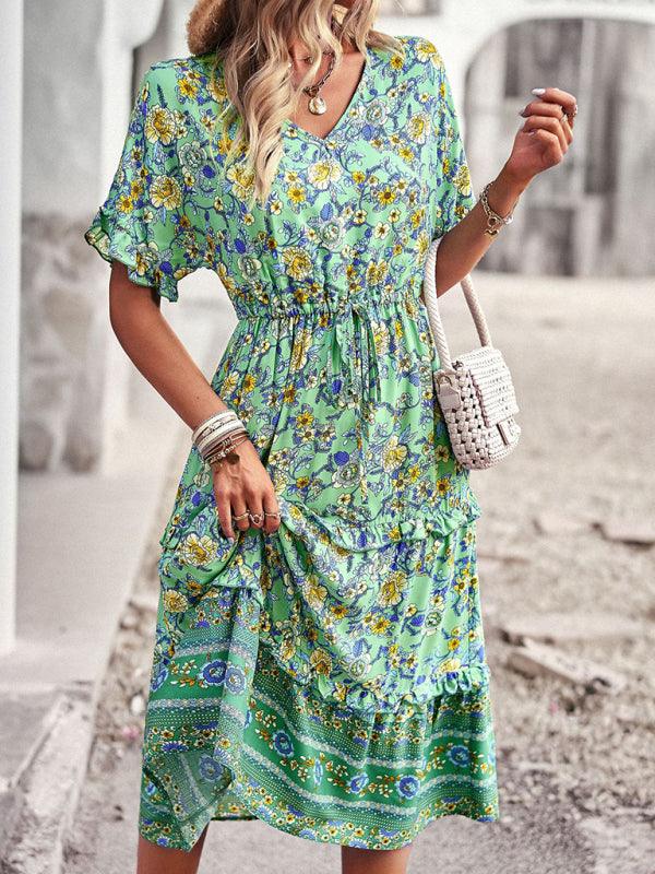 Midi Jurk met Bloemenprint en Hoge-Lage Zoom - Midi Dresses - Jurkjes.co