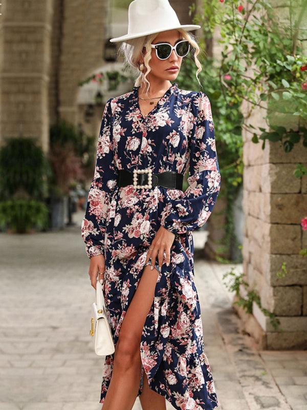 Midi Jurk met Bloemenprint en Hoge Split - Midi Dresses - Jurkjes.co