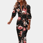 Midi Jurk met Bloemenprint en Knoopdetail - CB - Dresses - Jurkjes.co