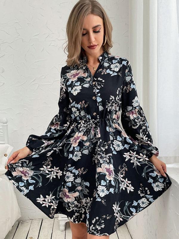 Midi Jurk met Bloemenprint en Knoopsluiting - Mini Dresses - Jurkjes.co