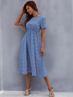 Midi Jurk met Bloemenprint en Korte Mouwen - Midi Dresses - Jurkjes.co