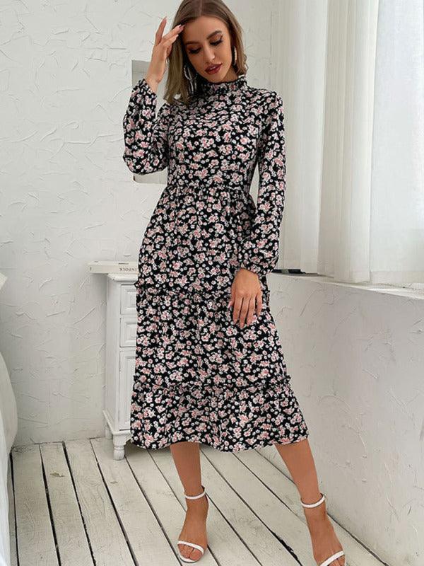 Midi Jurk met Bloemenprint en Lange Mouwen - Midi Dresses - Jurkjes.co
