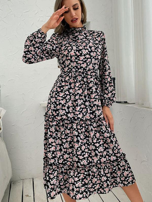 Midi Jurk met Bloemenprint en Lange Mouwen - Midi Dresses - Jurkjes.co