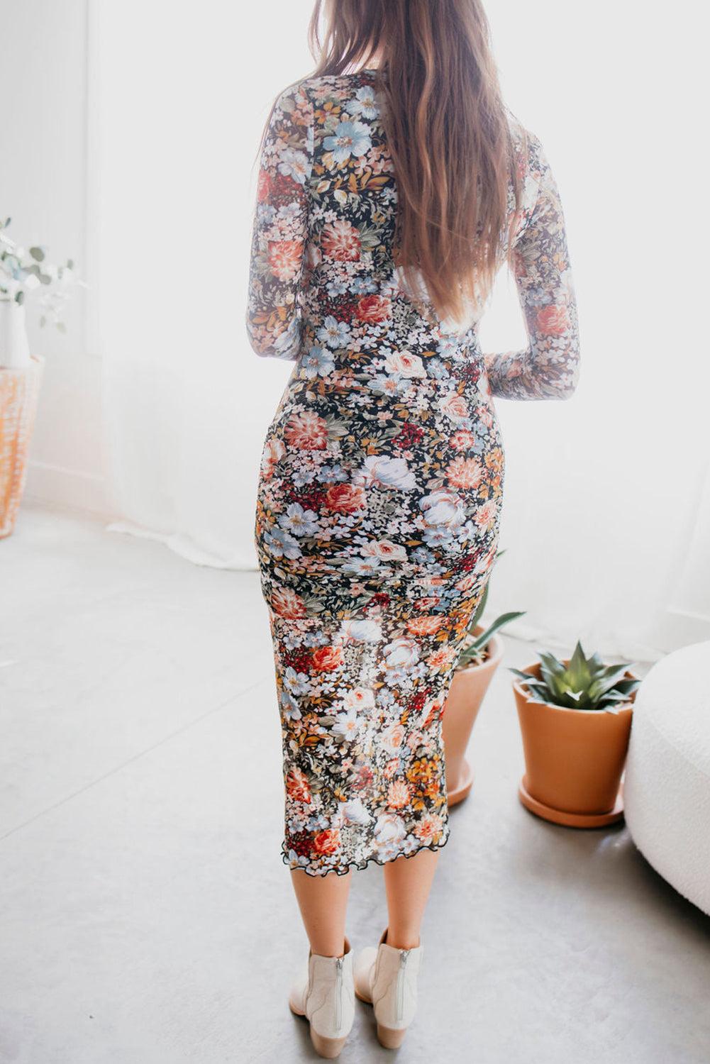 Midi Jurk met Bloemenprint en Mock Neck - Floral Dresses - Jurkjes.co