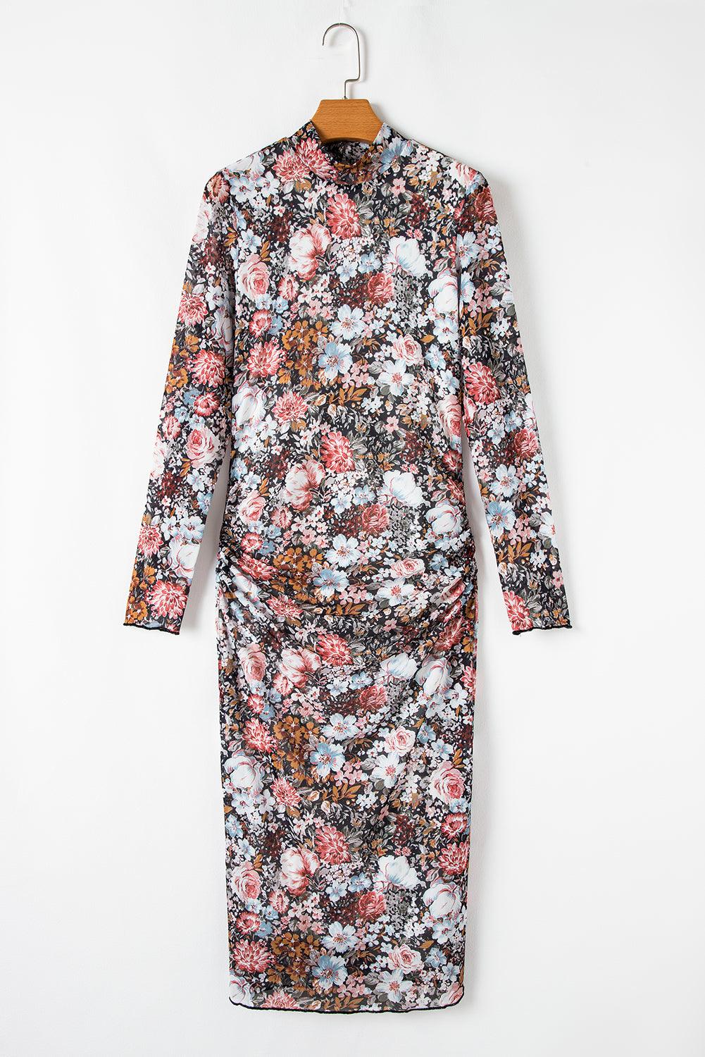 Midi Jurk met Bloemenprint en Mock Neck - Floral Dresses - Jurkjes.co