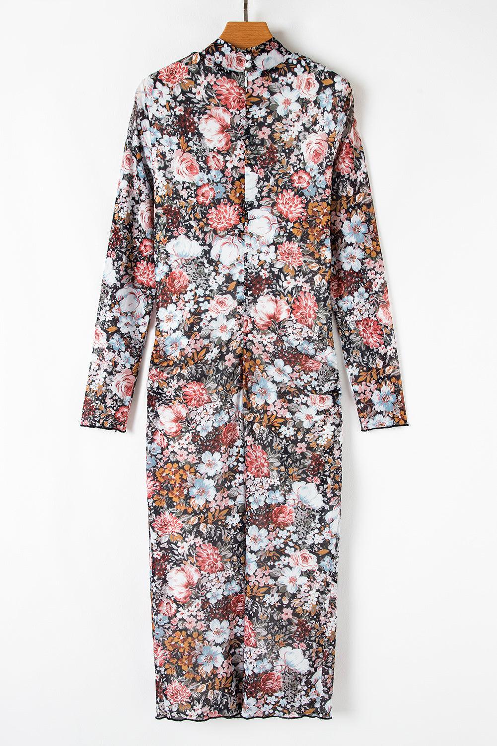 Midi Jurk met Bloemenprint en Mock Neck - Floral Dresses - Jurkjes.co
