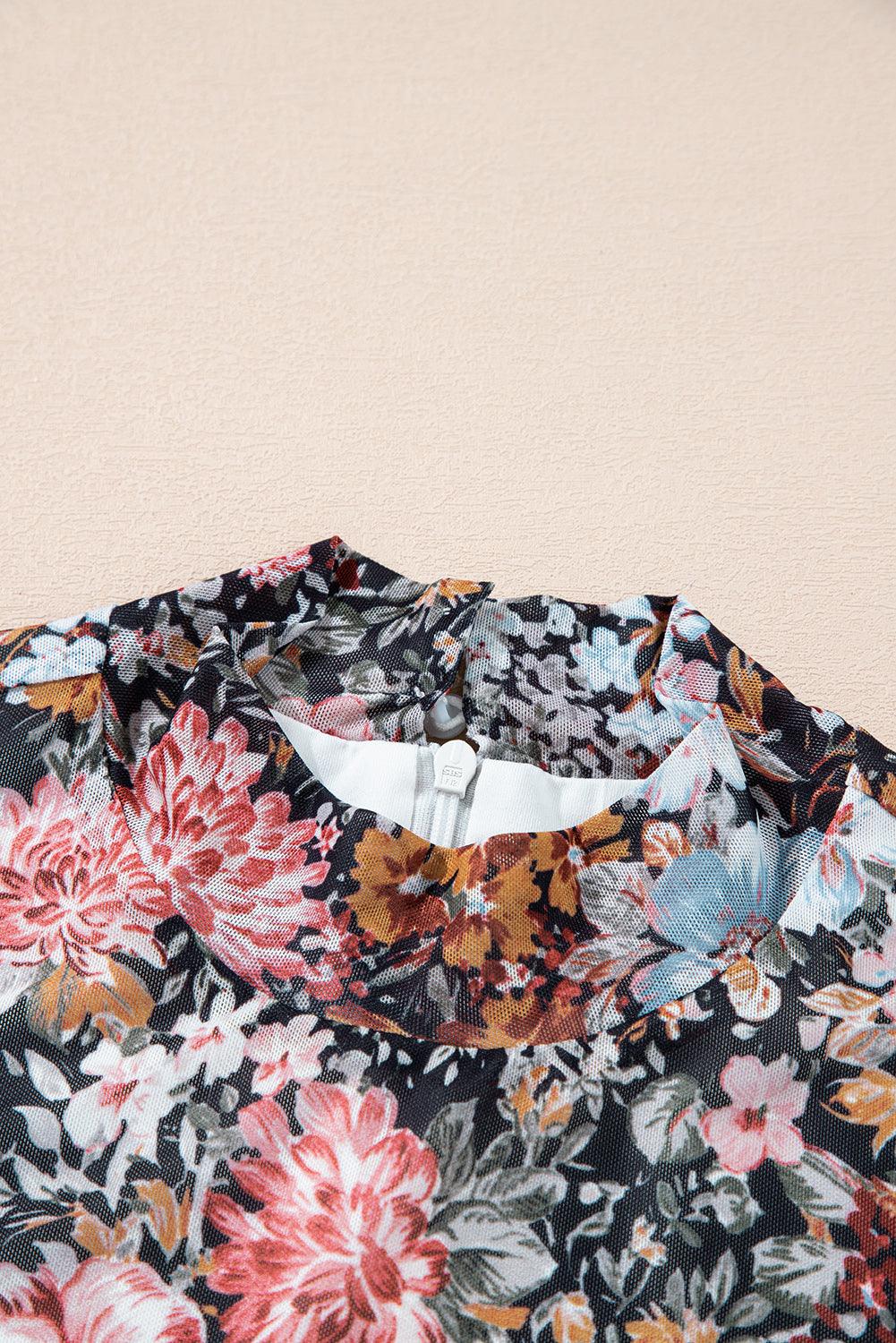 Midi Jurk met Bloemenprint en Mock Neck - Floral Dresses - Jurkjes.co