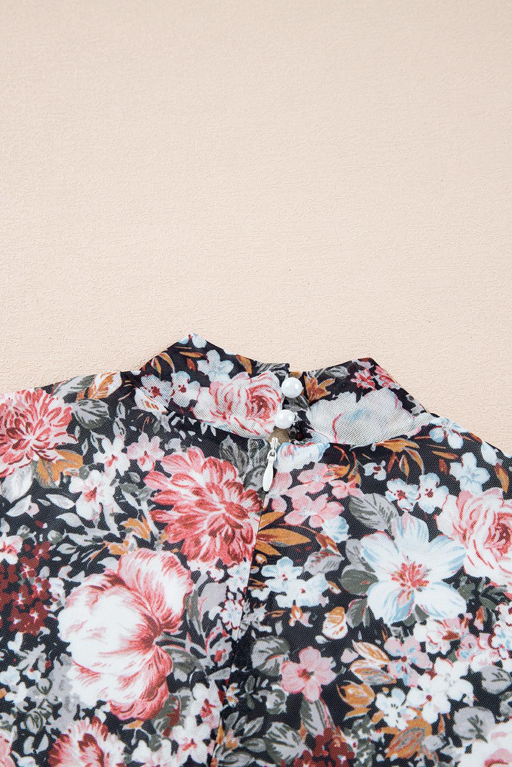 Midi Jurk met Bloemenprint en Mock Neck - Floral Dresses - Jurkjes.co