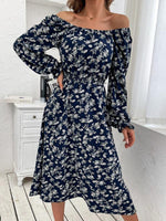 Midi Jurk met Bloemenprint en Off-Shoulder - Group11 - Jurkjes.co