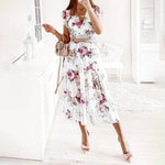 Midi Jurk met Bloemenprint en Plooien - Dresses - Jurkjes.co