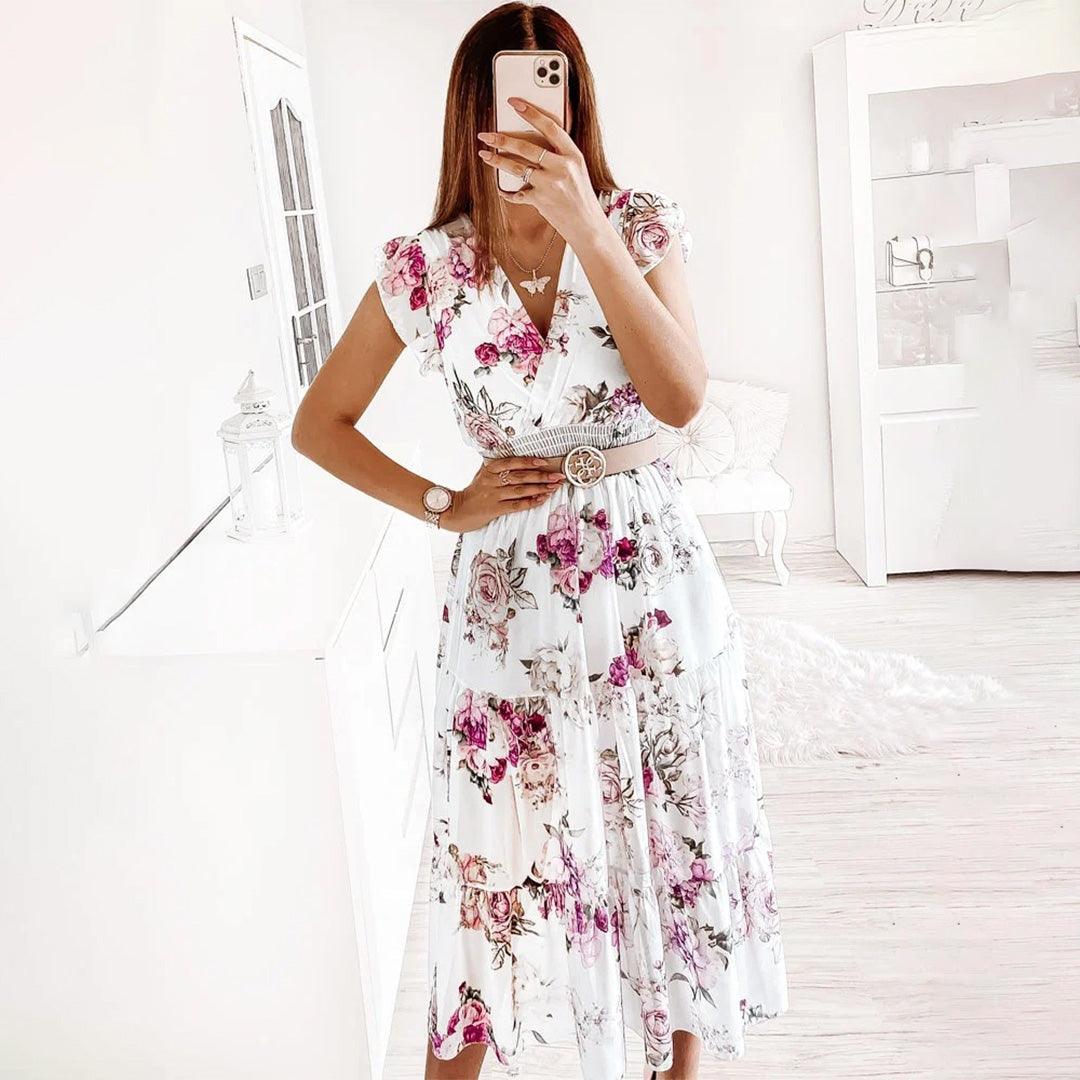 Midi Jurk met Bloemenprint en Plooien - Dresses - Jurkjes.co