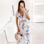 Midi Jurk met Bloemenprint en Plooien - Dresses - Jurkjes.co