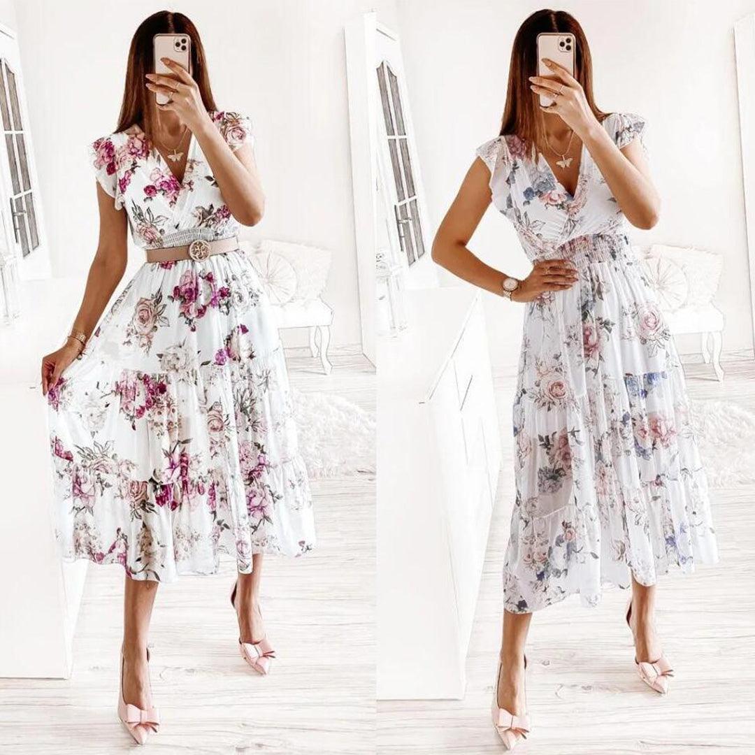 Midi Jurk met Bloemenprint en Plooien - Dresses - Jurkjes.co