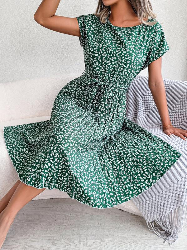 Midi Jurk met Bloemenprint en Plooirok - Midi Dresses - Jurkjes.co