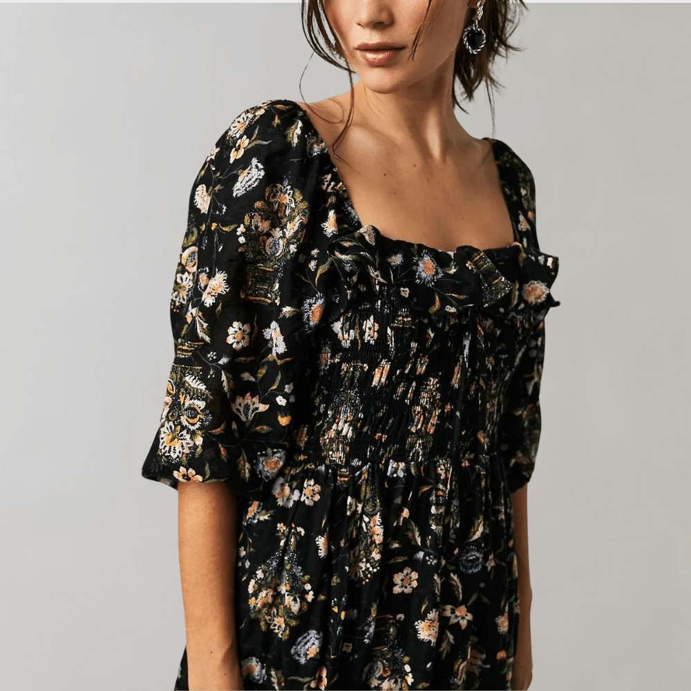 Midi-jurk met Bloemenprint en Ruches - Dresses - Jurkjes.co