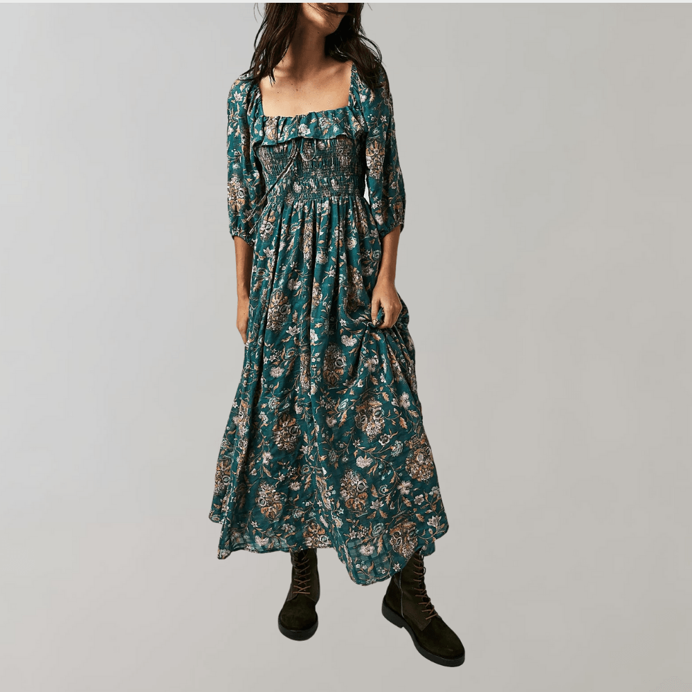 Midi-jurk met Bloemenprint en Ruches - Dresses - Jurkjes.co