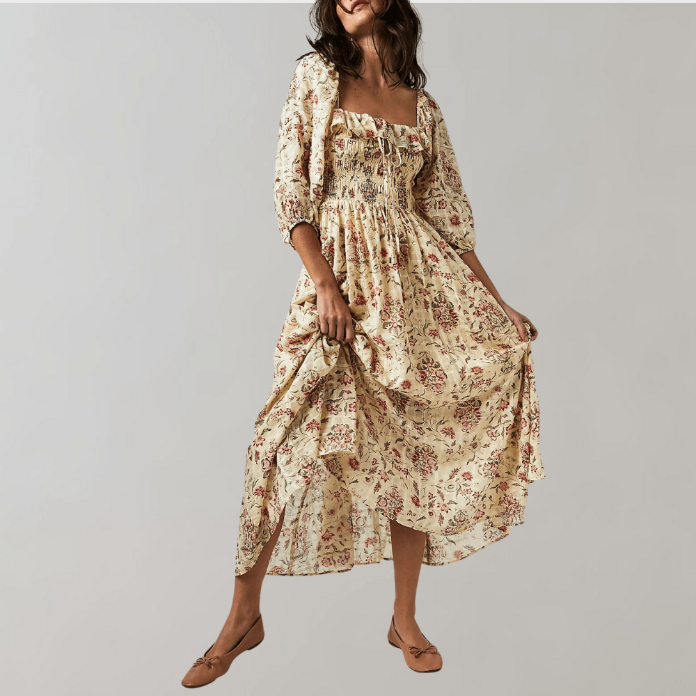 Midi-jurk met Bloemenprint en Ruches - Dresses - Jurkjes.co