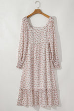 Midi Jurk met Bloemenprint en Ruches - Floral Dresses - Jurkjes.co