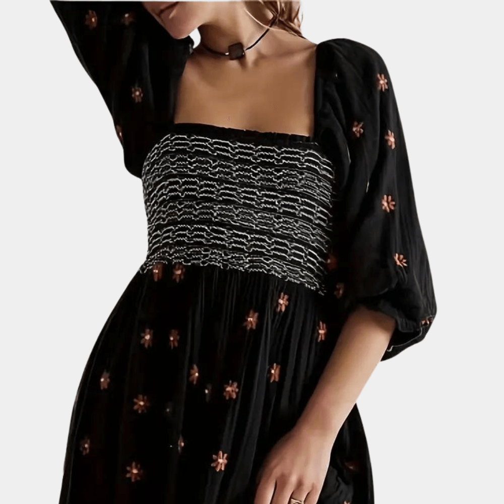 Midi Jurk met Bloemenprint en Smock - Dresses - Jurkjes.co