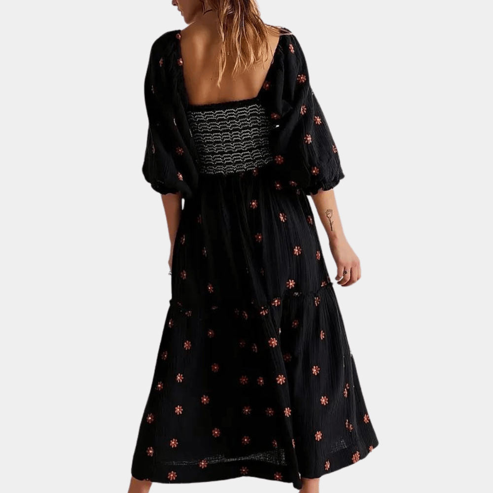 Midi Jurk met Bloemenprint en Smock - Dresses - Jurkjes.co