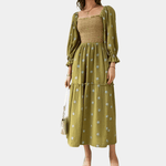 Midi Jurk met Bloemenprint en Smock - Dresses - Jurkjes.co