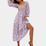 Midi Jurk met Bloemenprint en Smock - Dresses - Jurkjes.co