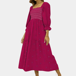 Midi Jurk met Bloemenprint en Smock - Dresses - Jurkjes.co