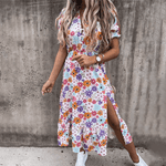 Midi Jurk met Bloemenprint en Split - Dresses - Jurkjes.co