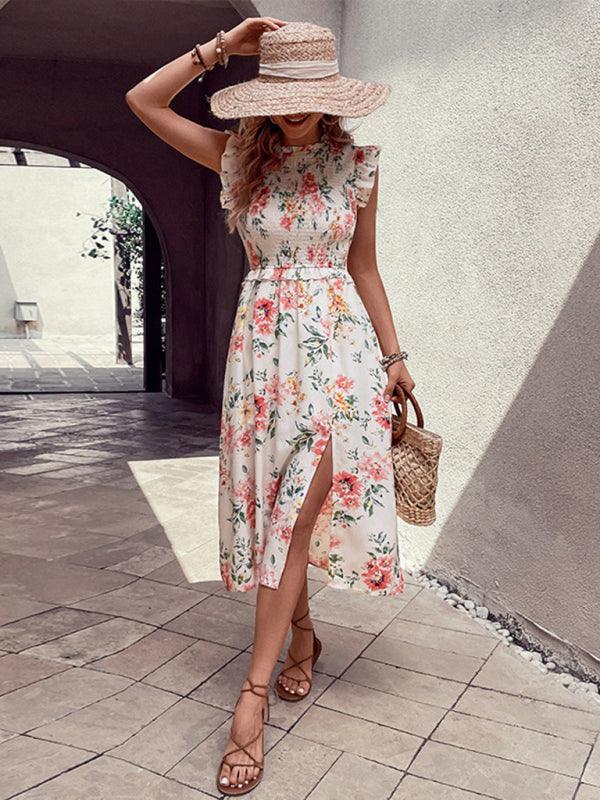 Midi Jurk met Bloemenprint en Split - Midi Dresses - Jurkjes.co