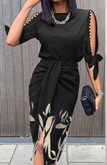 Midi Jurk met Bloemenprint en Split - Midi Dresses - Jurkjes.co