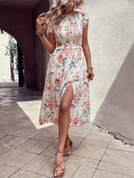 Midi Jurk met Bloemenprint en Split - Midi Dresses - Jurkjes.co