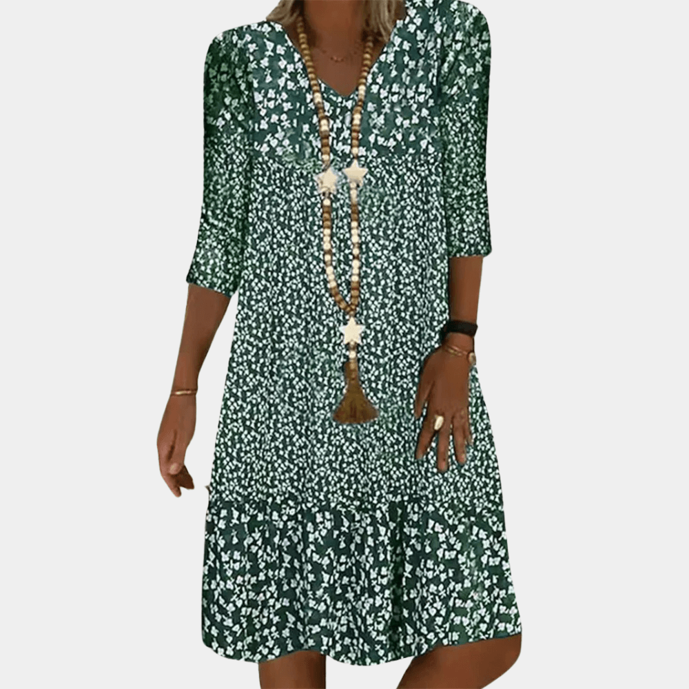 Midi Jurk met Bloemenprint en V-hals - CB- Dresses - Jurkjes.co