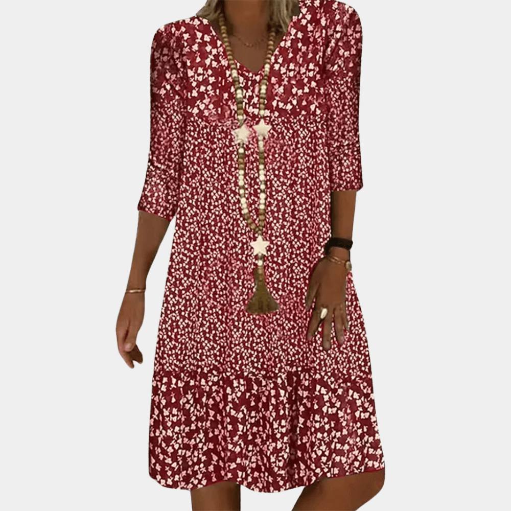 Midi Jurk met Bloemenprint en V-hals - CB- Dresses - Jurkjes.co