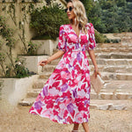 Midi Jurk met Bloemenprint en V-hals - Dresses - Jurkjes.co