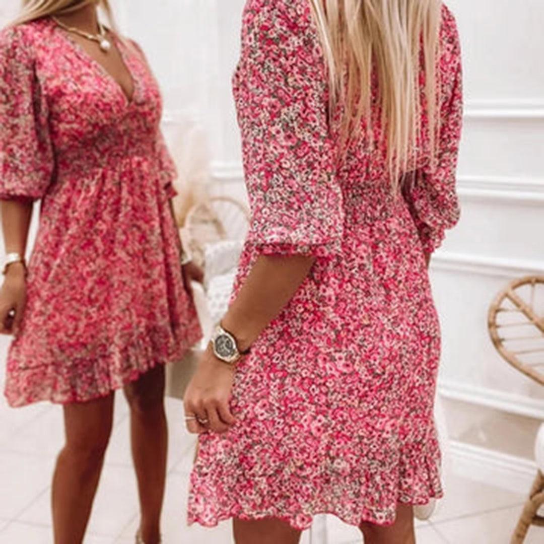 Midi Jurk met Bloemenprint en V-hals - Dresses - Jurkjes.co