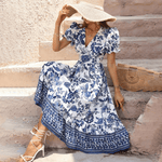 Midi Jurk met Bloemenprint en V-hals - Women Summer Dress - Jurkjes.co