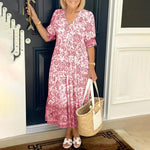 Midi Jurk met Bloemenprint en V-hals - Women Summer Dress - Jurkjes.co