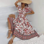 Midi Jurk met Bloemenprint en V-hals - Women Summer Dress - Jurkjes.co