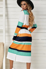 Midi Jurk met Blokprint en Trekkoord Taille - Midi Dresses - Jurkjes.co